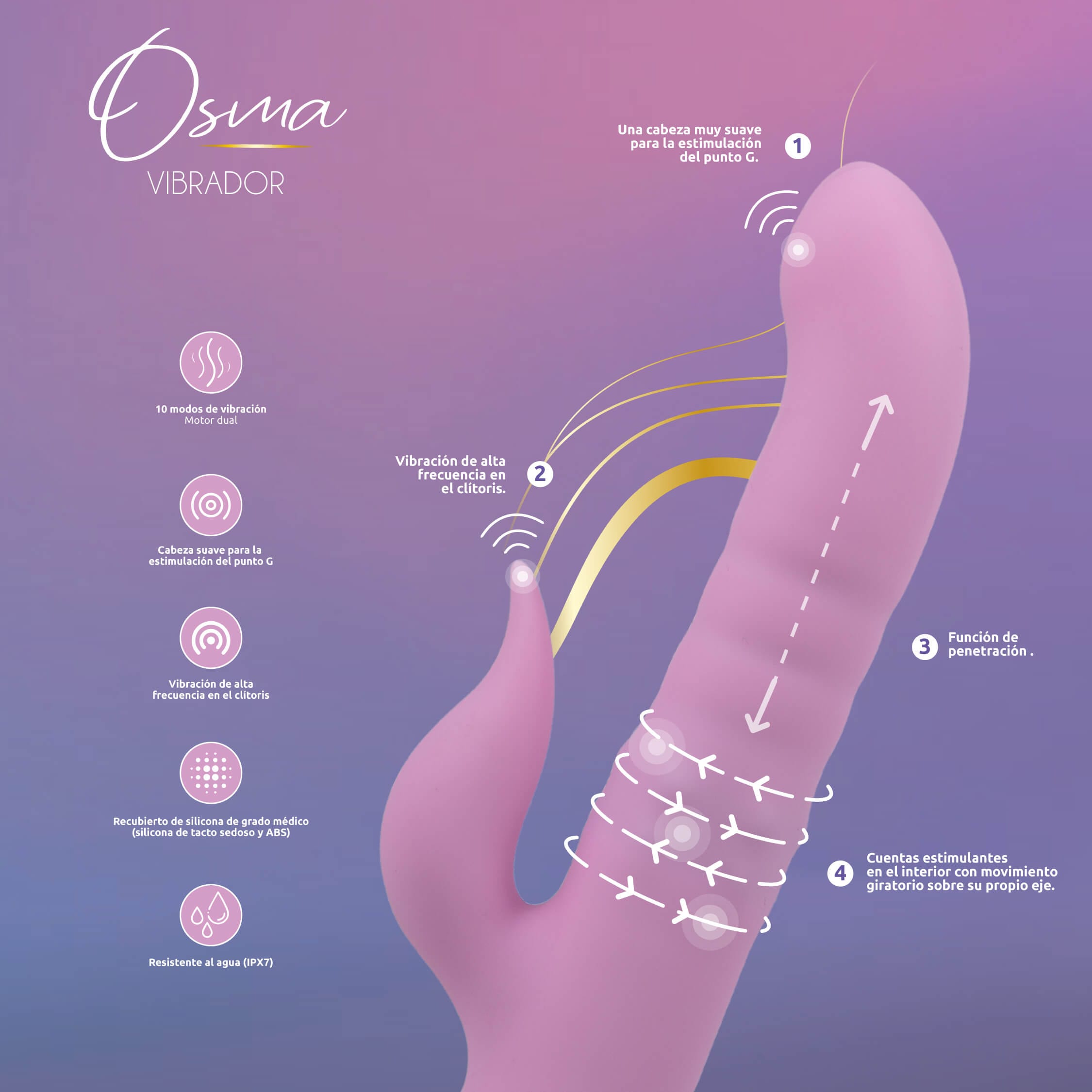 Vibrador Con Empuje y Perlas 360 Osma - Imagen 5